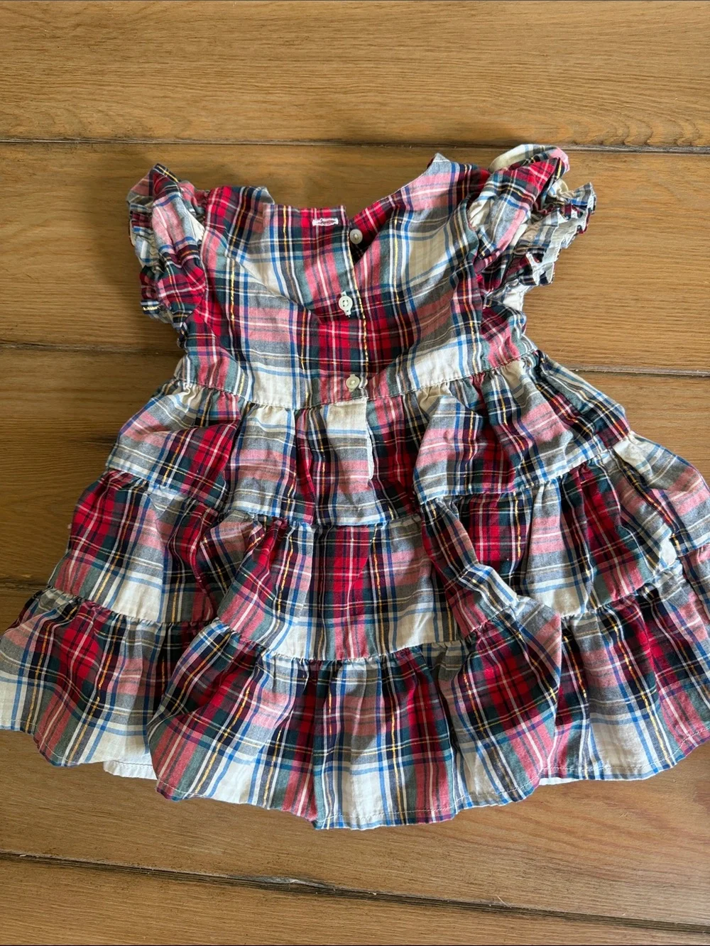 GAP Red and Cream Plaid Tiered Dress